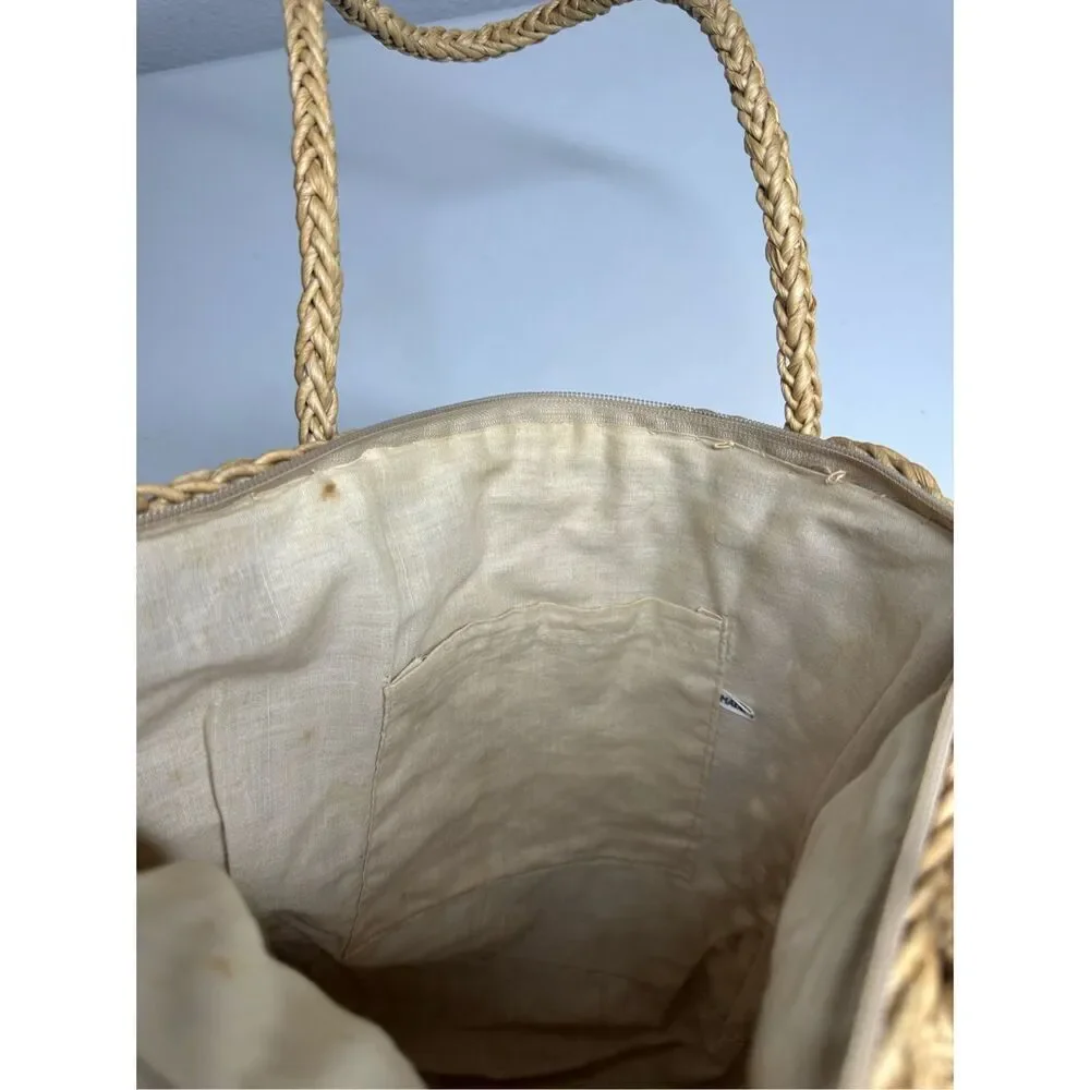 Vintage Cappelli Straworld Inc Large Tote With Safari Animal Wood Beads Notes